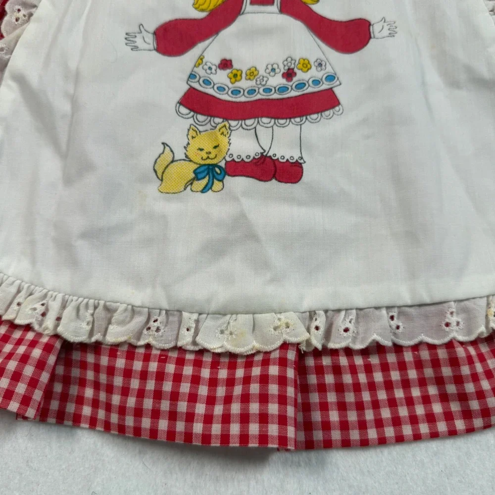 Vintage Sakowitz Girls Red Gingham Apron Dress I Love You This Much 4T Eyelet